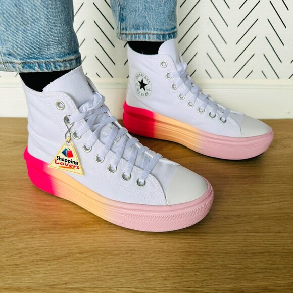⭐Converse Taylor Move Platform 4.5 Kid Shoes Sneakers White Pink Ombre A07372C - Picture 4 of 13